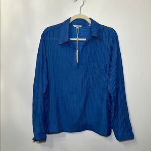 Max Studio Blue Blouse Long-Sleeved Relaxed Fit New with Tag